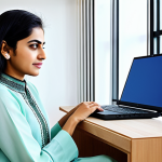 **

"A Pakistani businesswoman in a modest shalwar kameez, working on a laptop in a brightly lit, modern office in Karachi, fully clothed, appropriate attire, safe for work, perfect anatomy, natural proportions, professional digital art, high quality, family-friendly."

**